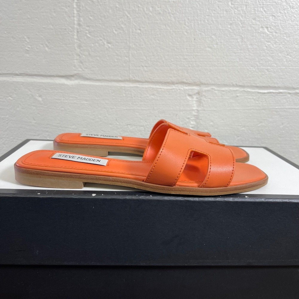 Steve Madden Hadyn Orange H-Band Flat Slide Sandals Slip On Women's Size 7
